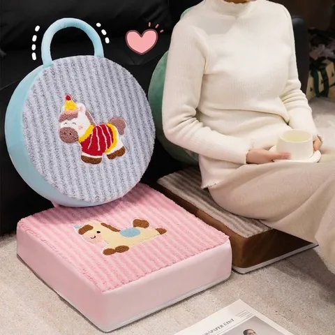 Cute Lamb Wool Sponge Seat Cushion Thickened Dining Chair Pad With Handle Cartoon Pony Embroidery For Office Kids Home Decor