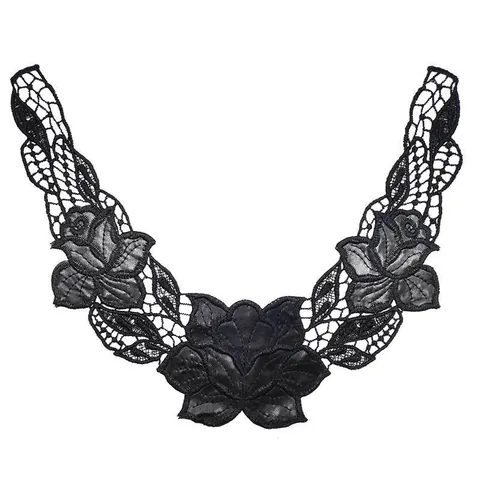 Water Soluble Lace False Collar PU Leather Patch Embroidery 3D Hollow Rose Floral Clothing Accessories For Women DIY Decor