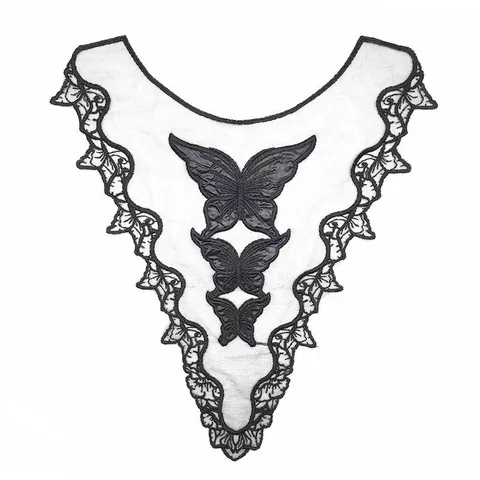 Butterfly Embroidery Faux Collar Gothic Water-Soluble Lace Applique For Women Clothing Decoration DIY Sewing Accessory Black