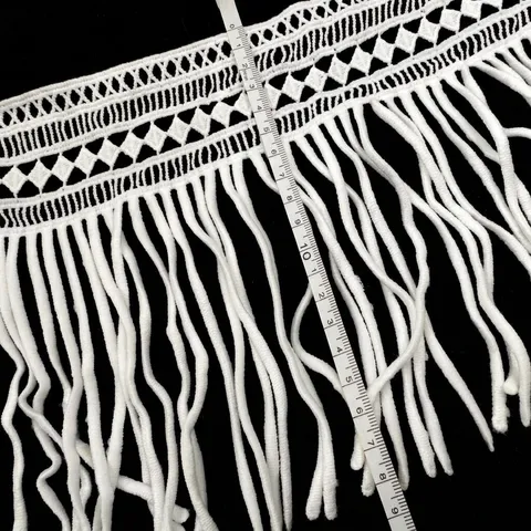 Water Soluble Milk Silk Embroidered Lace Trim With Long Tassels For DIY Apparel Sewing Decoration Accessories White Black