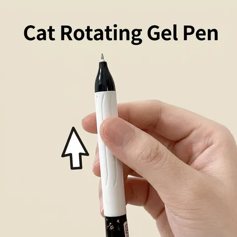 Rotating Gel Pen With Cup Cat 3D Topper 0.5mm ST Needle Tip Black Ink Silicone Grip Anti-Fatigue Stationery School Office Writing