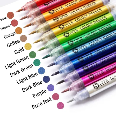 Metallic Lackstifte 12 Farben Weiche Pinselspitze Marker Einziehbarer Malstift Für DIY Modellbau Hand Lettering Kunstbedarf