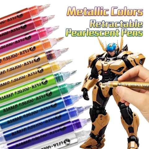 Metallic Lackstifte 12 Farben Weiche Pinselspitze Marker Einziehbarer Malstift Für DIY Modellbau Hand Lettering Kunstbedarf