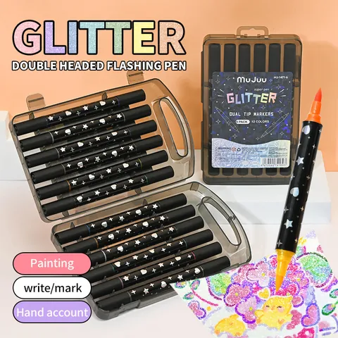 Doppelspitze Glitzer Marker Set Metallic Schimmer Stifte Mit Stern Herz Muster Für Künstlerisches Zeichnen DIY Handwerk Permanent Marker
