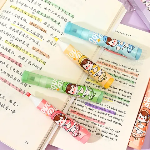 Glitter Tekstmarker Pen Schattige Cartoon Meisje Patroon Veelkleurige Marker Met Beitelpunt Voor Studenten Journaling Scrapbooking Schoolbenodigdheden