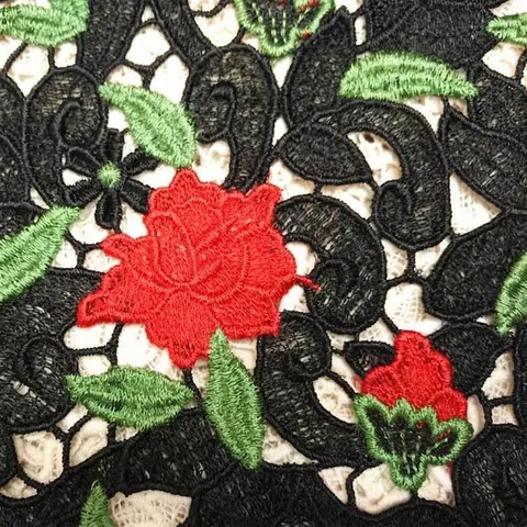 3D Rose Embroidered Water Soluble Lace Fabric Hollow Out Polyester Fabric For Wedding Dress DIY Craft Fashion Floral Lace Fabric