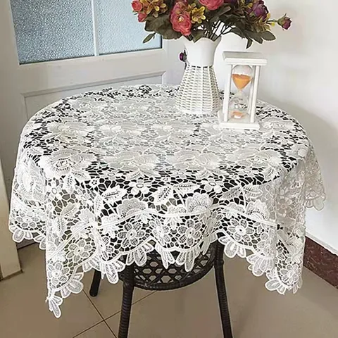 French Vintage Embroidered Lace Tablecloth Water Soluble Cutout Rose Floral Table Cover Square Polyester Table Mat For Home Dining Decoration