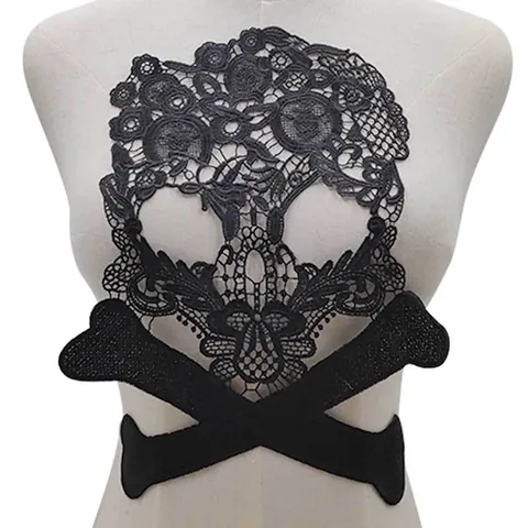Patch en Dentelle Hydrosoluble Motif Crâne Broderie en Soie de Lait Accessoire de Vêtement DIY Corsage Col Fleur Pour Décoration Punk Halloween