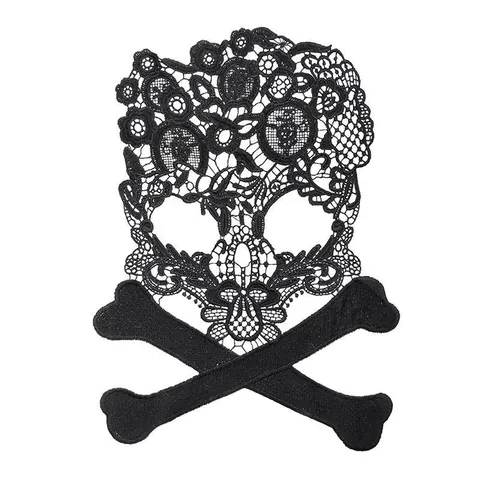 Patch en Dentelle Hydrosoluble Motif Crâne Broderie en Soie de Lait Accessoire de Vêtement DIY Corsage Col Fleur Pour Décoration Punk Halloween