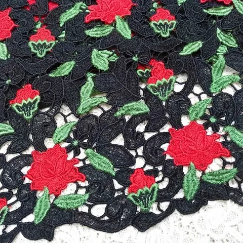 3D Rose Embroidered Water Soluble Lace Fabric Hollow Out Polyester Fabric For Wedding Dress DIY Craft Fashion Floral Lace Fabric
