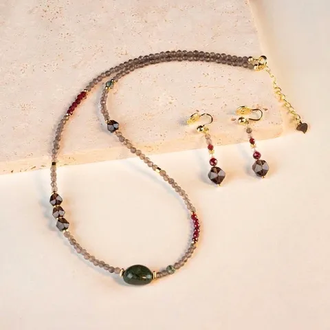 Collar Y Pendientes De Cuarzo Ahumado Natural Facetado Estilo Chino Vintage Joyería De Cuentas Hecha A Mano Para Mujer Elegante