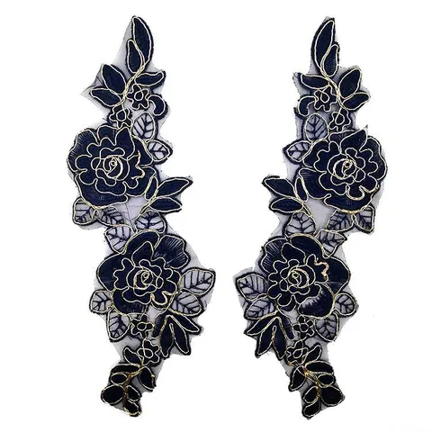 Embroidered Rose Flower Patches Black Gold Water Soluble Organza Lace Applique For DIY Wedding Dress Evening Gown Clothing Decoration Sewing Accessories