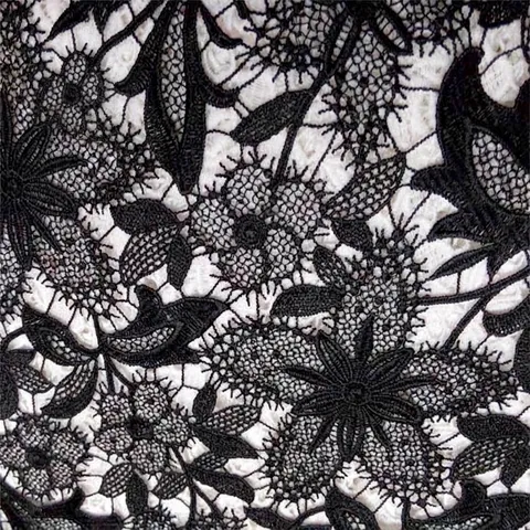 3D Hollow Water Soluble Lace Floral Embroidery Fabric High Grade Polyester Silk For Fashion Dresses And DIY Crafts