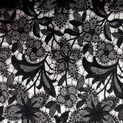 3D Hollow Water Soluble Lace Floral Embroidery Fabric High Grade Polyester Silk For Fashion Dresses And DIY Crafts