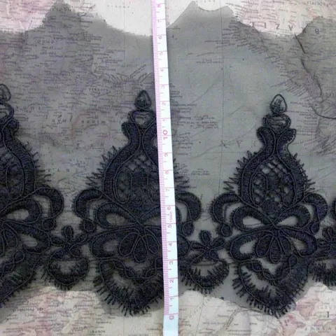 Black Water Soluble Lace Trim Bone Thread Embroidery Floral Lace Border For DIY Apparel Sewing Wedding Dress Decoration
