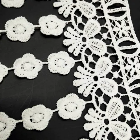 White Polyester Water Soluble Lace Trim Floral Embroidery Tassel Fringe Ribbon For DIY Clothing Wedding Garment Decoration