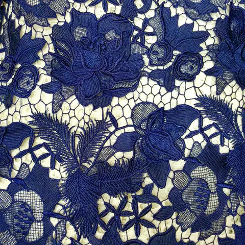 Polyester Water Soluble Lace Fabric With 3D Hollow Floral Embroidery Heavywork For Wedding Dress Accessories DIY Craft Material