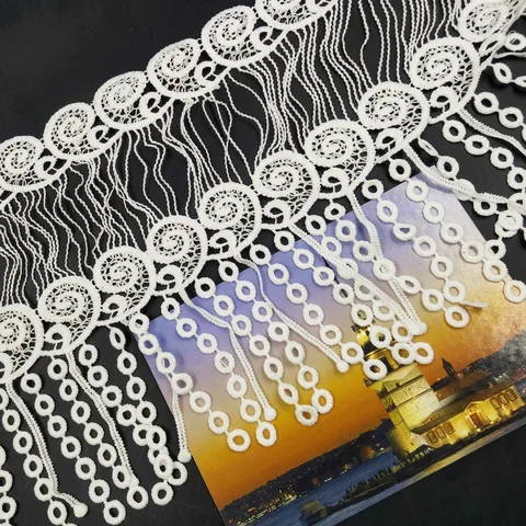Bordo in Pizzo Idrosolubile in Poliestere Bianco Con Nappine Ricamo in Seta di Latte Per Abito da Sposa Cucito DIY Decorazione