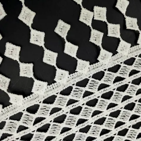 White Milk Silk Water Soluble Lace Trim With Geometric Rhombus Tassel Fringe DIY Embroidery Ribbon For Wedding Dress Clothing Accessories