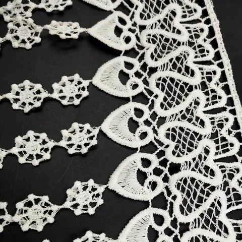 White Milk Silk Water Soluble Lace Trim Heart Pattern Tassel Fringe Embroidery For Wedding Dress DIY Sewing Apparel Accessories