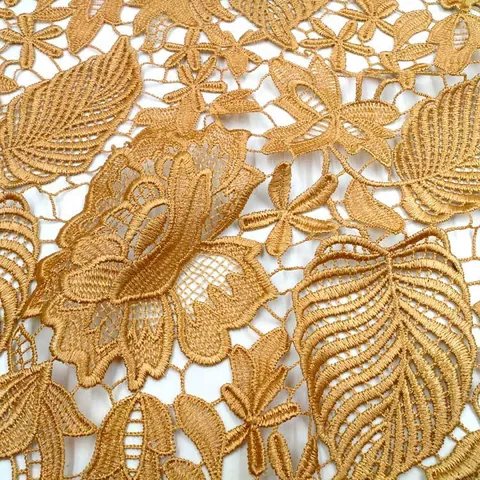 Polyester Water Soluble Lace Fabric 3D Hollow Leaf Floral Embroidered Fabric For Wedding Dress Banquet Stage DIY Sewing