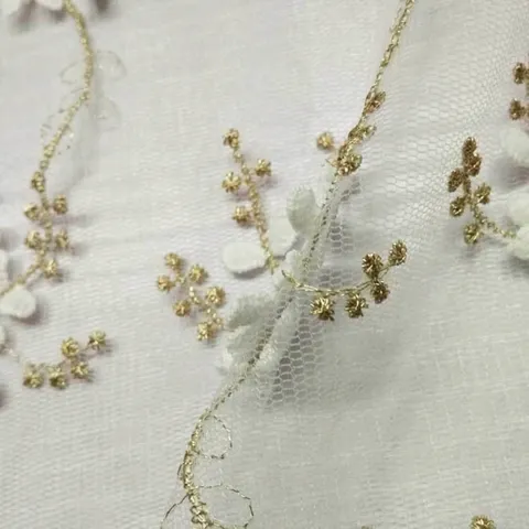 Water Soluble Lace Fabric Floral Embroidery White Gold Double Layer Floating Flower Wedding Dress Material Polyester Nylon Trim