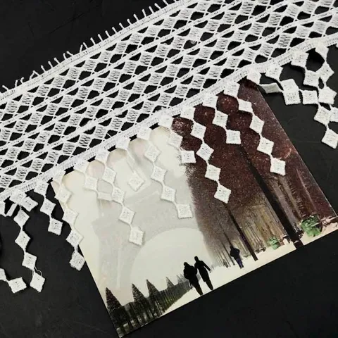 White Milk Silk Water Soluble Lace Trim With Geometric Rhombus Tassel Fringe DIY Embroidery Ribbon For Wedding Dress Clothing Accessories