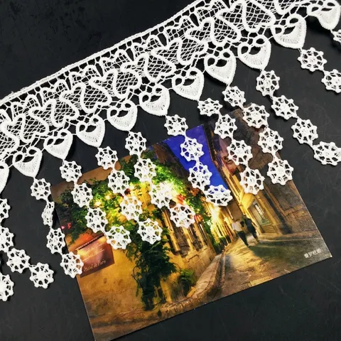 White Milk Silk Water Soluble Lace Trim Heart Pattern Tassel Fringe Embroidery For Wedding Dress DIY Sewing Apparel Accessories