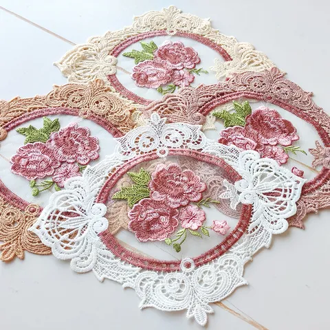 French Vintage Embroidered Floral Lace Coaster Polyester Hollow Out Table Mat For Home Photography Props Decor Accessory