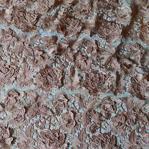 Polyester Water Soluble Lace Fabric With 3D Hollow Floral Embroidery Heavywork For Wedding Dress Accessories DIY Craft Material