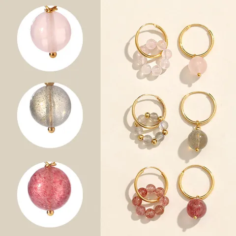Boucles d'Oreilles Pendantes en Agate Asymétrique pour Femme Boucles d'Oreilles Créoles en Pierre Naturelle Plaquées Or Vintage