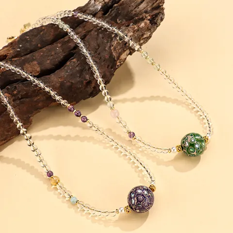 Vintage Ethno Lackperle Kristall Künstliche Perle Perlenkette Für Damen Chinesischer Stil Schmuck Anhänger Halskette Handgemachte Ketten