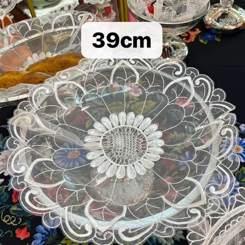 Round White Organza Embroidered Lace Table Mat Floral Polyester Placemat Wedding Party Dining Coaster Home Decor