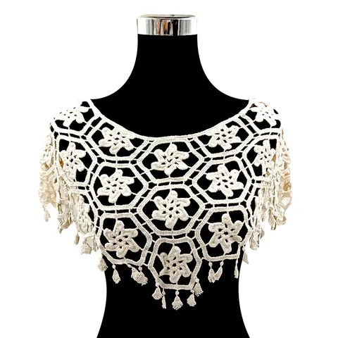 Dames Gehaakte Kant Opengewerkte Sjaal Vintage Kwastje Korte Bolero Vest Boheems Bloem Cape Strand Cover Up Top