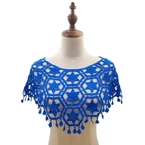 Dames Gehaakte Kant Opengewerkte Sjaal Vintage Kwastje Korte Bolero Vest Boheems Bloem Cape Strand Cover Up Top