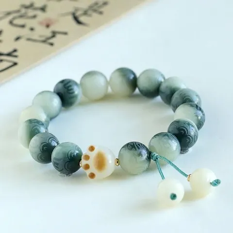 Natürliche Bodhi-Samen Armband Mit Sechs-Wort-Mantra Und Verkohlter Katzenpfote Handgefertigte Ethno-Stil Gebetskette Für Damen Und Herren