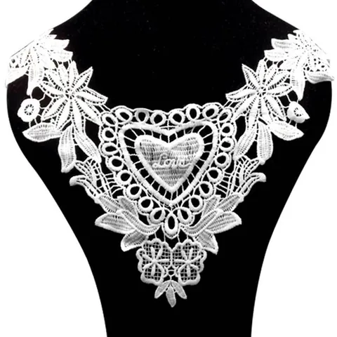 Elegant Milk Silk Water Soluble Lace Fake Collar For Women Heart Love Embroidery Stereoscopic Hollow Floral Detachable Neck Collar