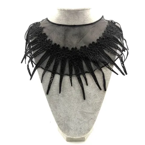 Vintage Embroidered Polyester Detachable Lace Collar Flower Pattern Mesh Hollow Out Tassel Fake Collar For Women Dress DIY