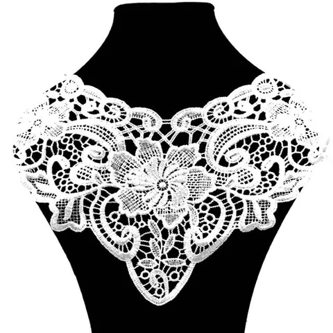 Elegant Women Detachable Lace Collar Floral 3D Embroidery Hollow Out V-Neck Fake Collar Polyester Apparel Accessories DIY Decor