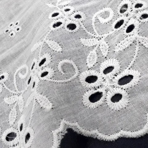 Puntilla De Encaje De Algodón Blanco Con Bordado Floral Y Bordes Festoneados Para Costura DIY Ropa Decoración Boda