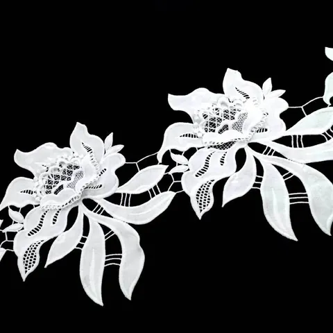 Water Soluble Milk Silk Lace Trim Floral 3D Applique For Wedding Dress Accessories White Embroidered Flower Hollow Out Lace Ribbon
