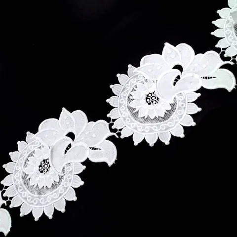 3D Applique Flower Lace Trim Milk Silk Embroidered Water Soluble Hollow Out Floral Patch For DIY Wedding Bridal Dress Sewing Accessory