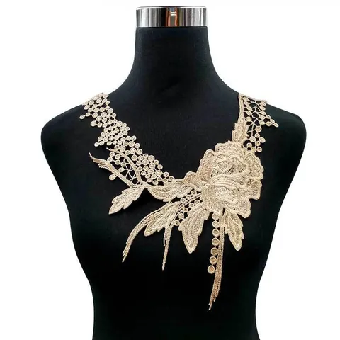 Water Soluble Polyester Lace Floral Collar Patch For Women Dress DIY Sewing 3D Hollow Embroidery Flower Applique Neckline Embellishment