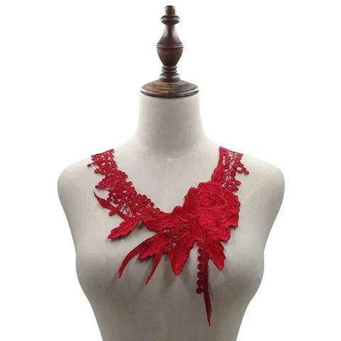 Water Soluble Polyester Lace Floral Collar Patch For Women Dress DIY Sewing 3D Hollow Embroidery Flower Applique Neckline Embellishment