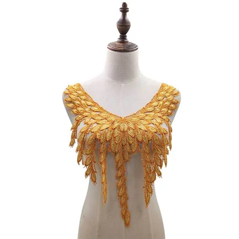 Water Soluble Lace Detachable Collar For Women 3D Hollow Embroidery Flower Applique Heavy Craft Dual Tone Feather Tassel Patch For Wedding Dress Costume Accessory