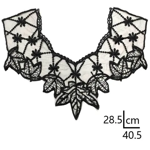 Schwarze Wasserlösliche Spitze Gstickt Falscher Kragen Polyester Blumen Blatt Stickerei Ausschnitt Patch Für Damen Kleidung DIY Zubehör