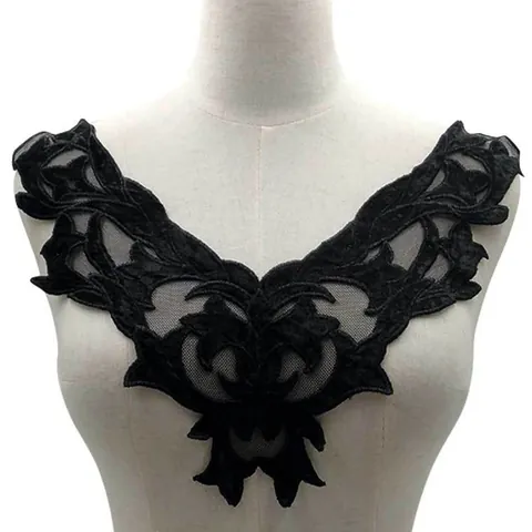 Vintage Zwart Wateroplosbaar Kant Kraag Bloem Polyester Fluweel Applicatie Mesh Borduurwerk Valse Kraag Voor Dames Kleding