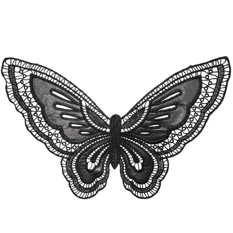 Schwarze Schmetterling Stickerei Spitze Patch PU Leder Applikation Für Damen Bekleidung Dekoration DIY Falscher Kragen Zubehör