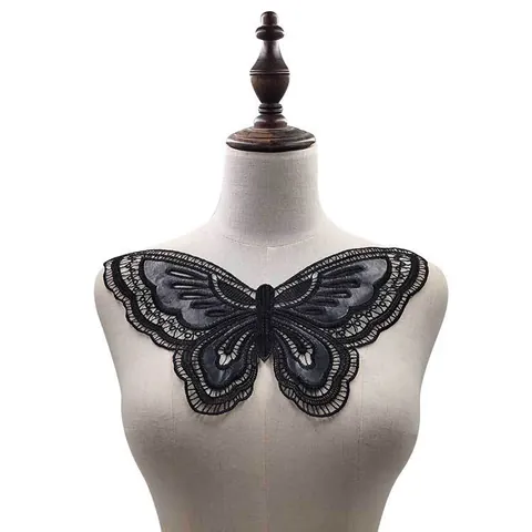 Schwarze Schmetterling Stickerei Spitze Patch PU Leder Applikation Für Damen Bekleidung Dekoration DIY Falscher Kragen Zubehör