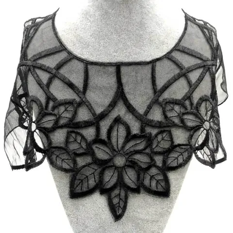 Women Water Soluble Lace Collar Polyester Embroidered Floral Leaf Hollow Out Fake Collar Applique For Dress DIY Sewing Accessory